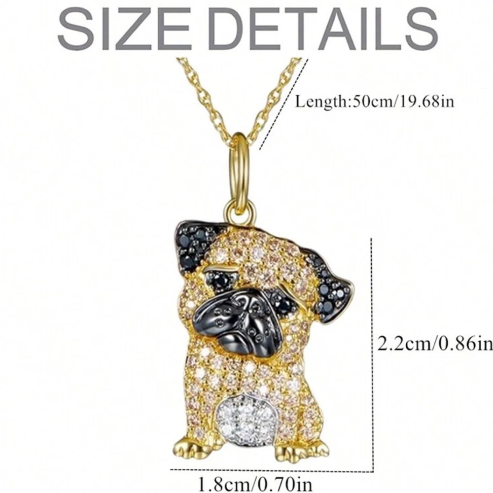 Pug‎ Rhinestone Necklace - Picture 3 of 3